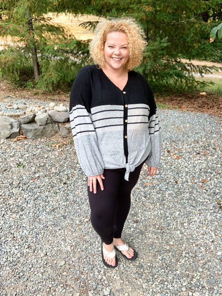 Long puff sleeve Colorblock Top