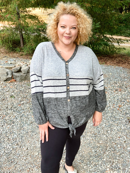 Long puff sleeve Colorblock Top